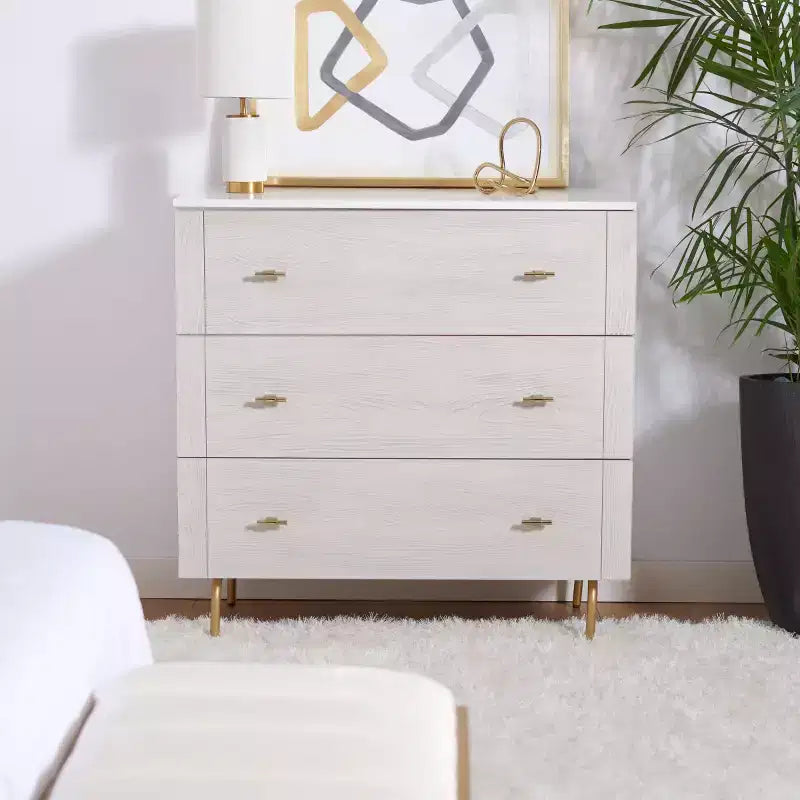 3-Drawer Dresser Walnut & Black – Mahogany & MDF, Gold Hardware, 50 lb/Drawer