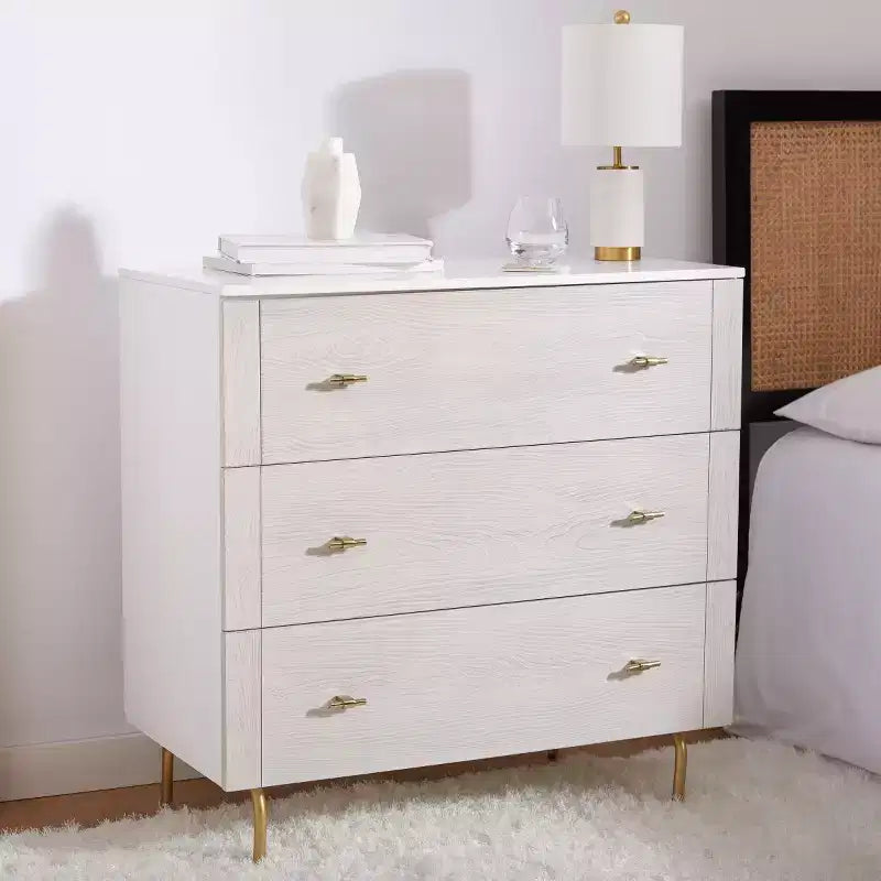 3-Drawer Dresser Walnut & Black – Mahogany & MDF, Gold Hardware, 50 lb/Drawer