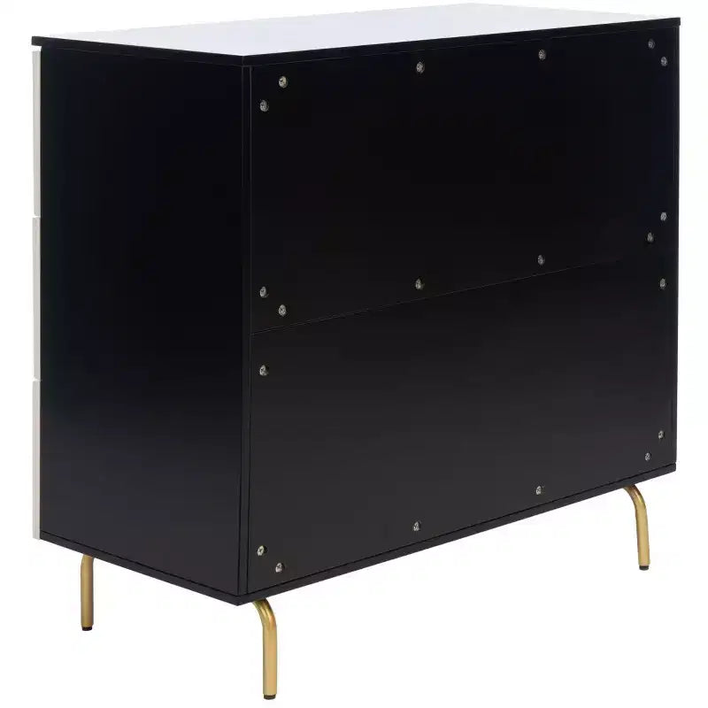 3-Drawer Dresser Walnut & Black – Mahogany & MDF, Gold Hardware, 50 lb/Drawer
