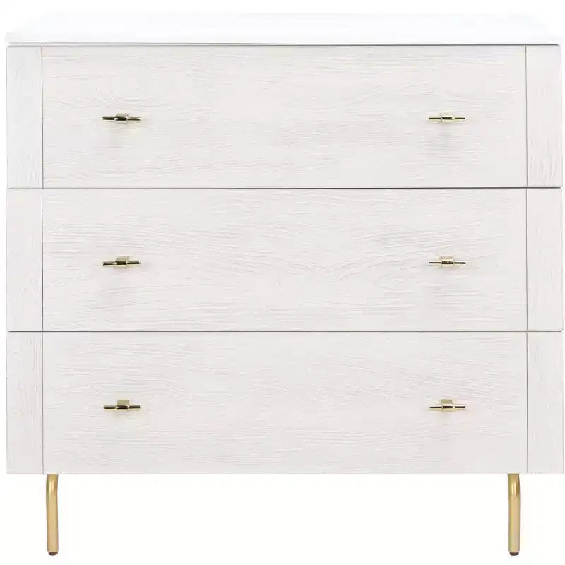 3-Drawer Dresser Walnut & Black – Mahogany & MDF, Gold Hardware, 50 lb/Drawer