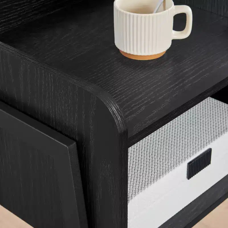 Mid-Century Modern Open Cubby Side Table Black – Metal Frame, MDF Top, 66 lb Capacity