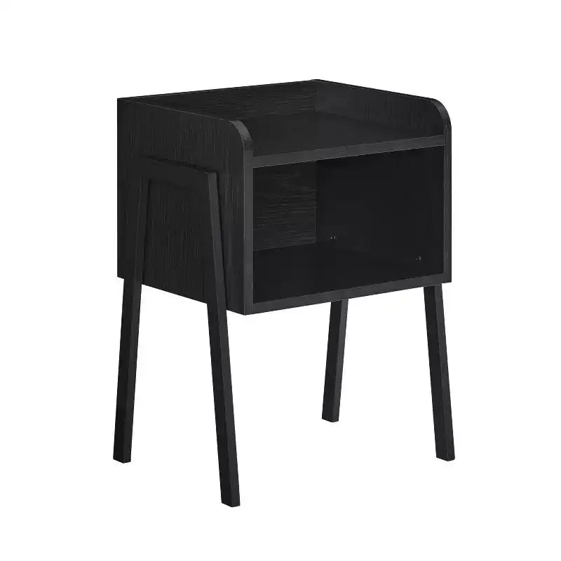 Mid-Century Modern Open Cubby Side Table Black – Metal Frame, MDF Top, 66 lb Capacity