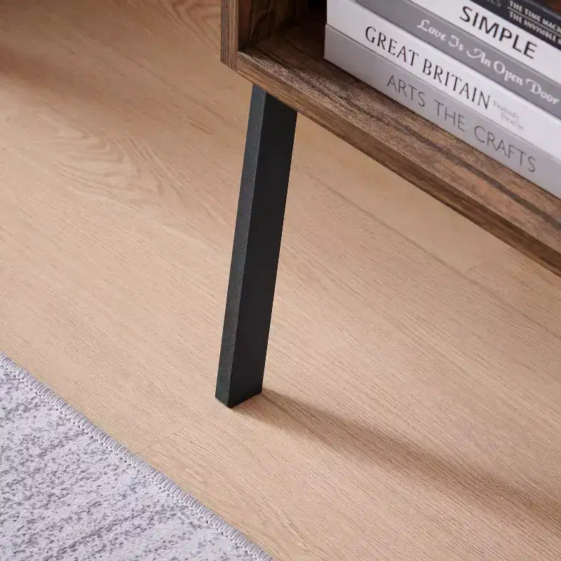 Mid-Century Modern Open Cubby Side Table Black – Metal Frame, MDF Top, 66 lb Capacity