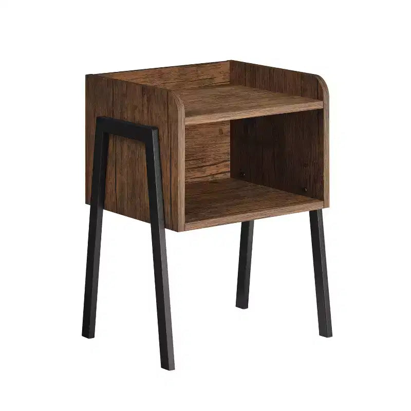 Mid-Century Modern Open Cubby Side Table Black – Metal Frame, MDF Top, 66 lb Capacity