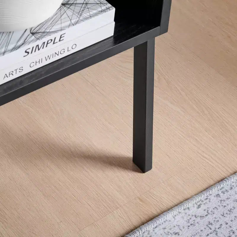 Mid-Century Modern Open Cubby Side Table Black – Metal Frame, MDF Top, 66 lb Capacity