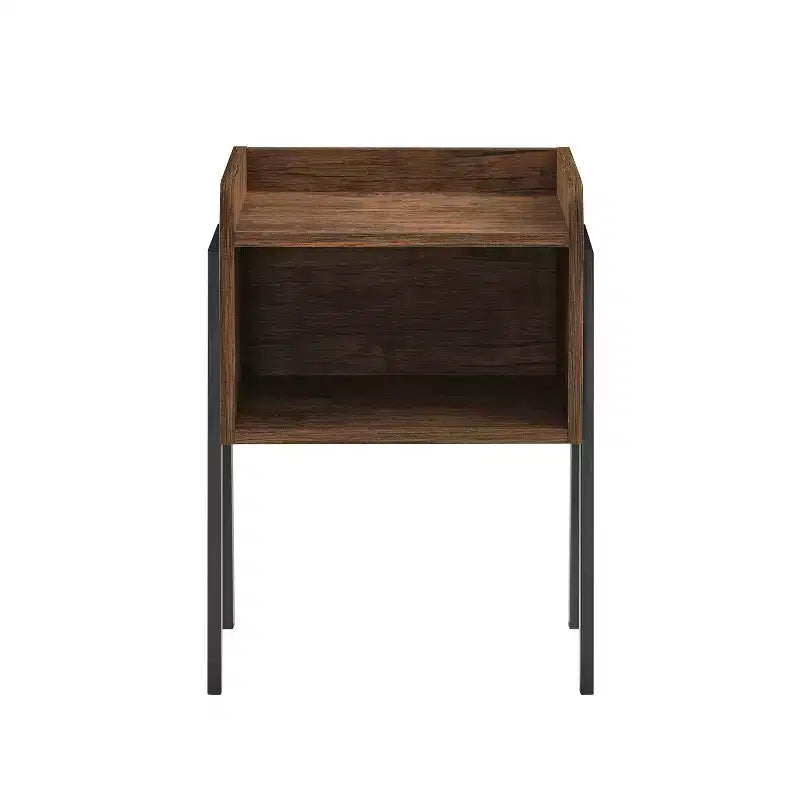 Mid-Century Modern Open Cubby Side Table Black – Metal Frame, MDF Top, 66 lb Capacity