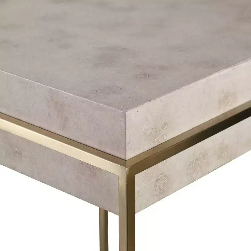 19" Square Accent Table – Brushed Brass Stainless Steel Frame, Ivory Burl Veneer Top