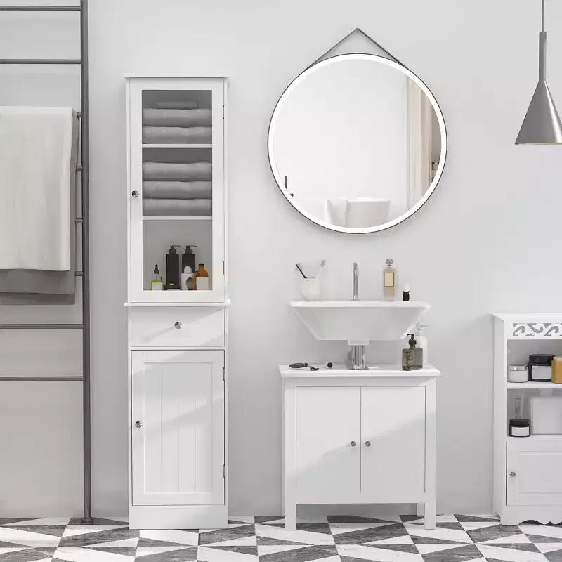 Tall Narrow Bathroom Storage Cabinet – 67.5"H, 5 Shelves, Acrylic Door, MDF, Anti-Tip
