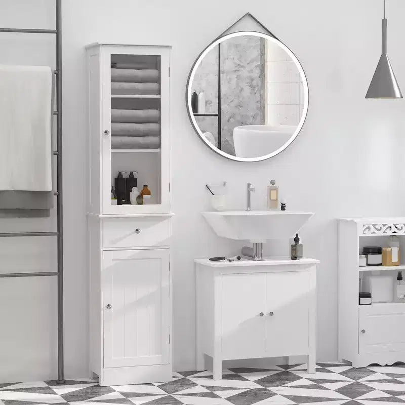 Tall Narrow Bathroom Storage Cabinet – 67.5"H, 5 Shelves, Acrylic Door, MDF, Anti-Tip