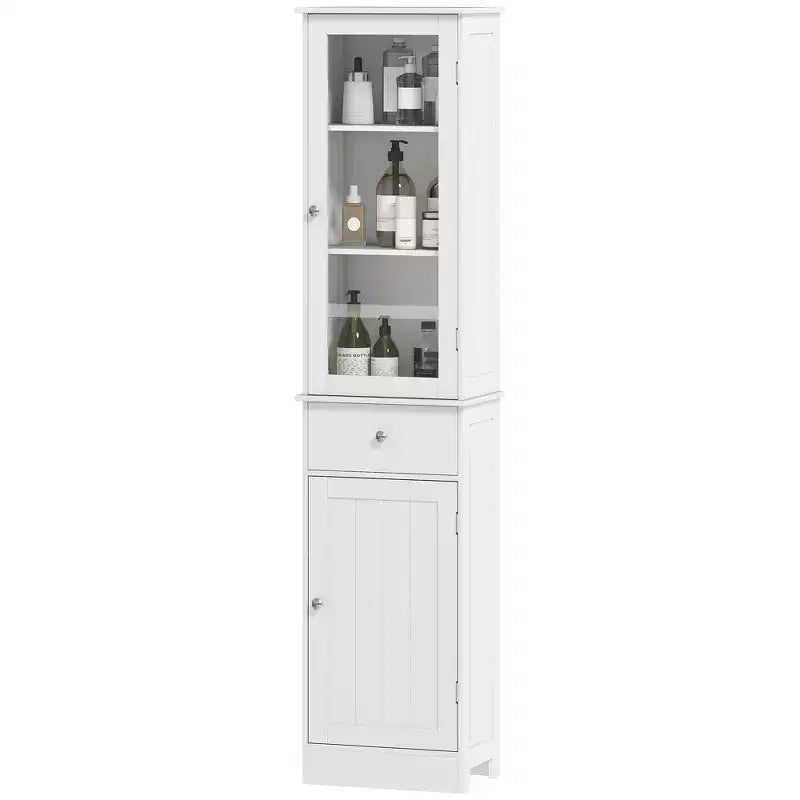 Tall Narrow Bathroom Storage Cabinet – 67.5"H, 5 Shelves, Acrylic Door, MDF, Anti-Tip