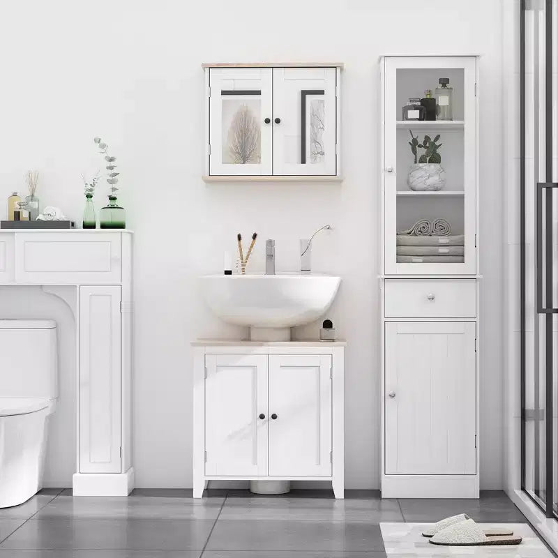 Tall Narrow Bathroom Storage Cabinet – 67.5"H, 5 Shelves, Acrylic Door, MDF, Anti-Tip