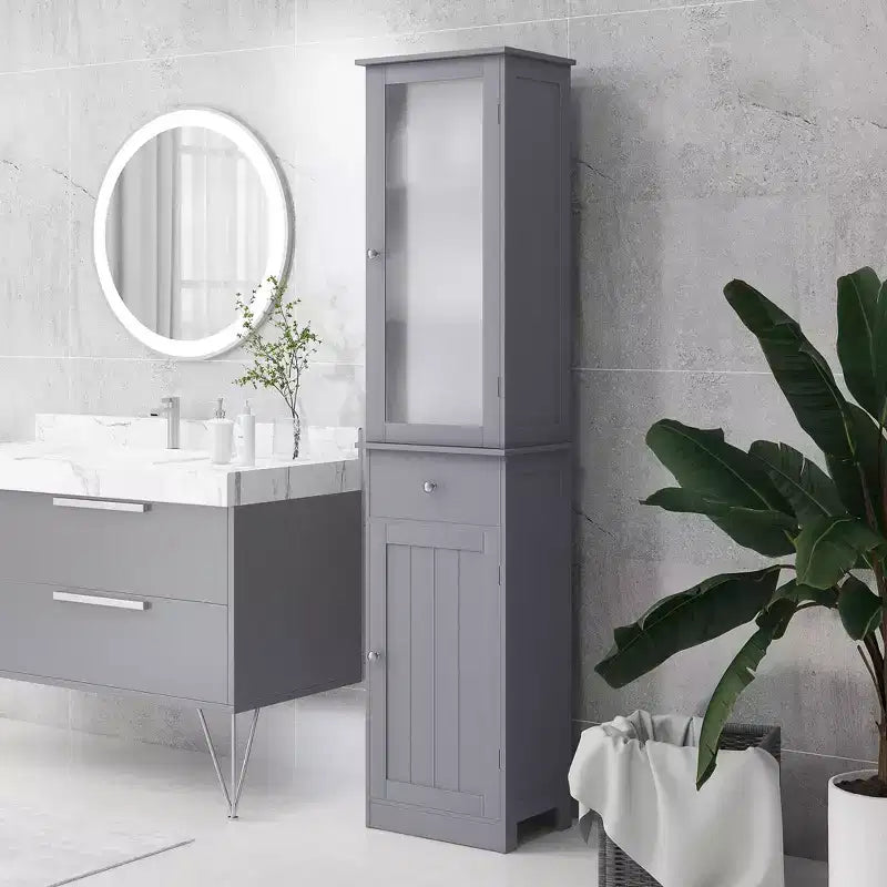 Tall Narrow Bathroom Storage Cabinet – 67.5"H, 5 Shelves, Acrylic Door, MDF, Anti-Tip