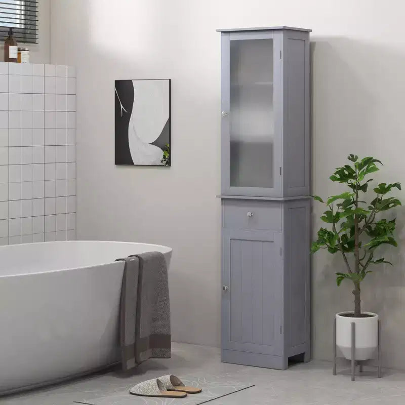Tall Narrow Bathroom Storage Cabinet – 67.5"H, 5 Shelves, Acrylic Door, MDF, Anti-Tip