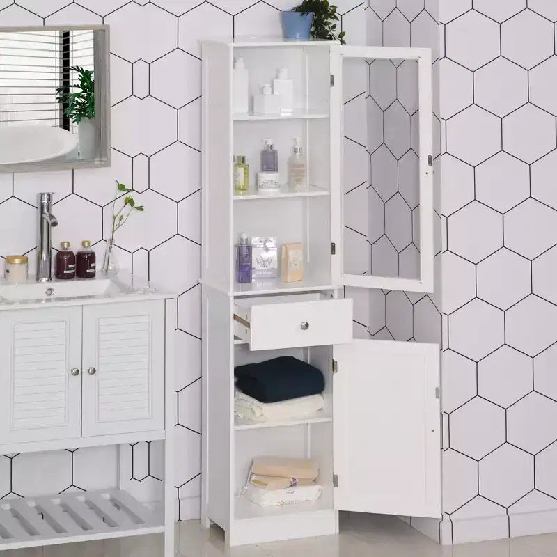 Tall Narrow Bathroom Storage Cabinet – 67.5"H, 5 Shelves, Acrylic Door, MDF, Anti-Tip