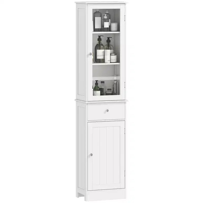 Tall Narrow Bathroom Storage Cabinet – 67.5"H, 5 Shelves, Acrylic Door, MDF, Anti-Tip