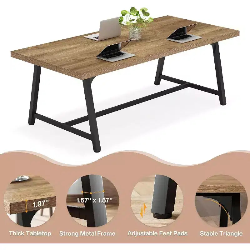 70.87" Executive Conference Desk – Seats 6–8, Steel Frame, Wood Surface, Modern Design