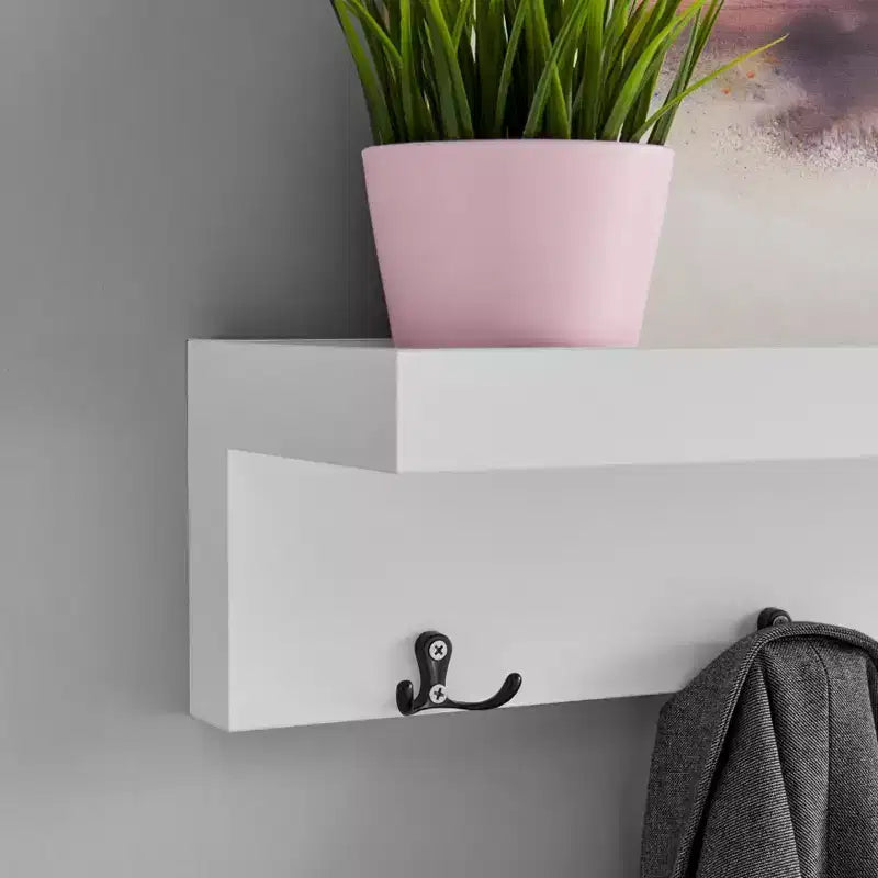 25.6" Wall Mounted Coat Rack with Ledge Shelf & 4 Hooks – MDF, 30 lb Capacity