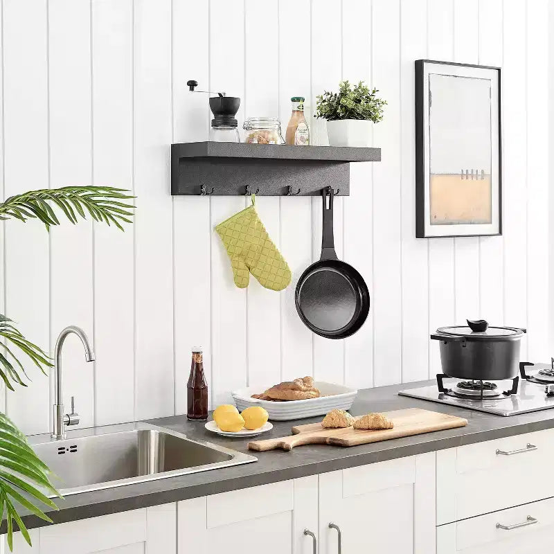 25.6" Wall Mounted Coat Rack with Ledge Shelf & 4 Hooks – MDF, 30 lb Capacity