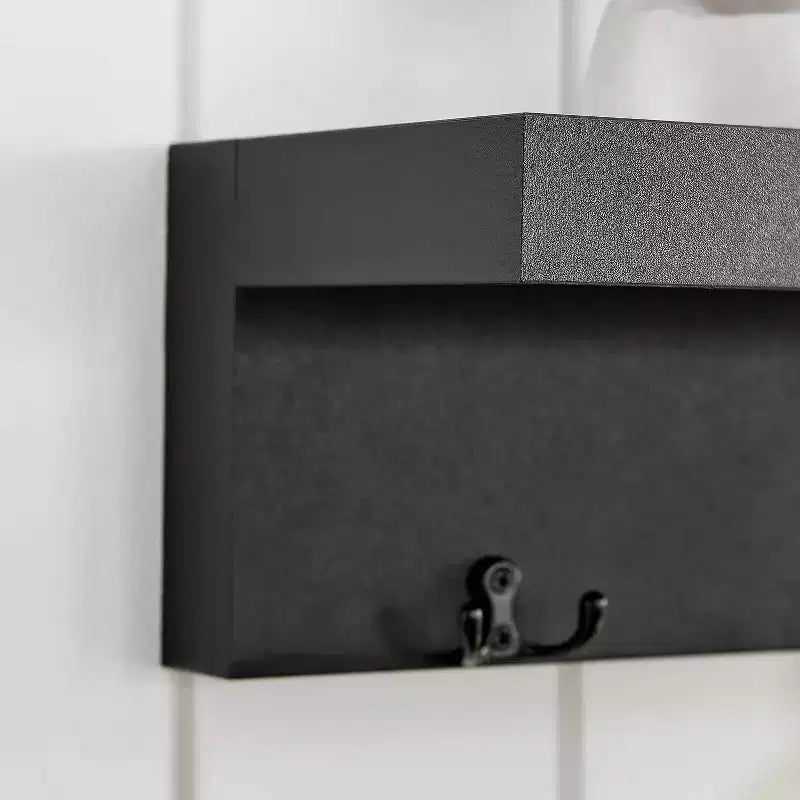 25.6" Wall Mounted Coat Rack with Ledge Shelf & 4 Hooks – MDF, 30 lb Capacity