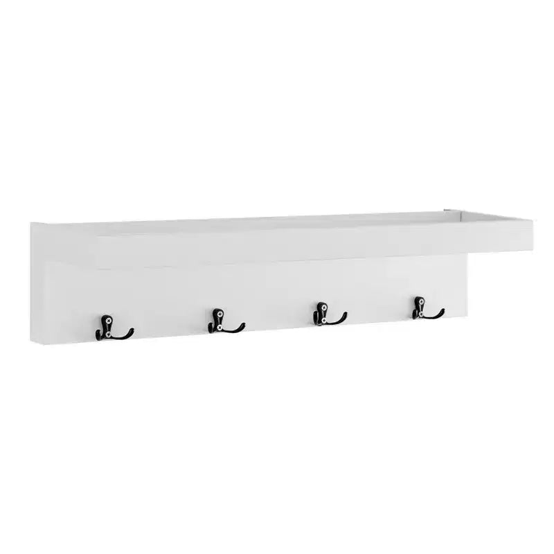 25.6" Wall Mounted Coat Rack with Ledge Shelf & 4 Hooks – MDF, 30 lb Capacity