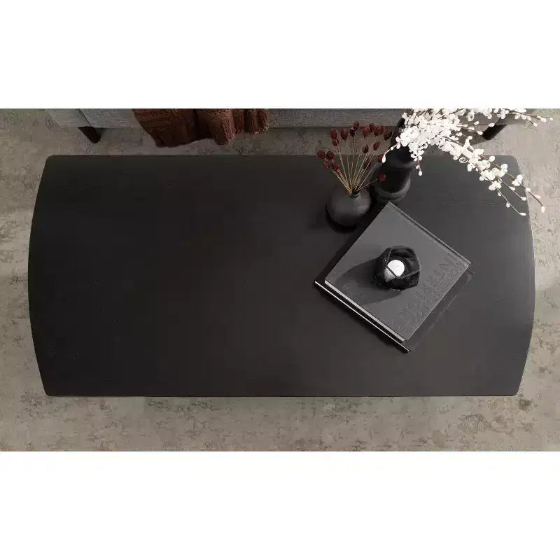 48x24" Two-Tier Wooden Coffee Table Black – Mid-Century Style, Lower Storage Shelf
