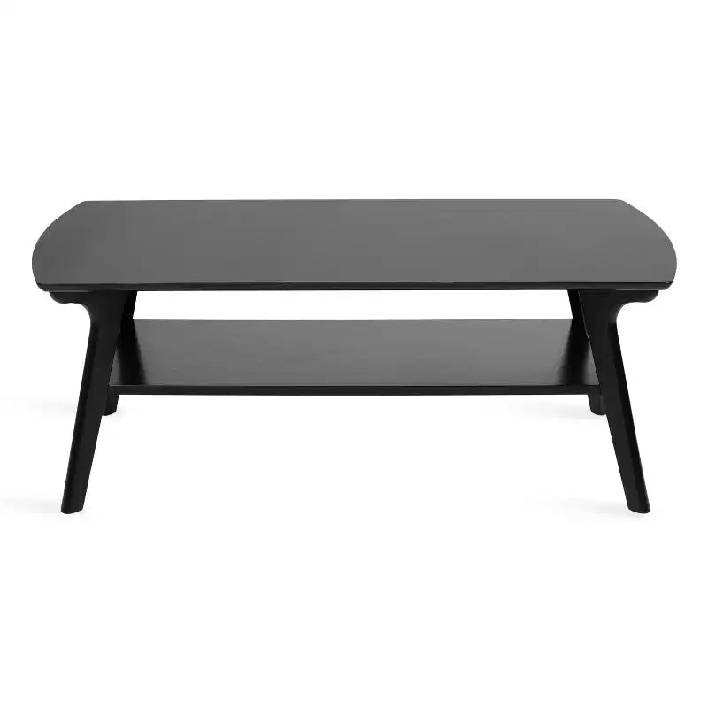 48x24" Two-Tier Wooden Coffee Table Black – Mid-Century Style, Lower Storage Shelf
