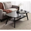48x24" Two-Tier Wooden Coffee Table Black – Mid-Century Style, Lower Storage Shelf