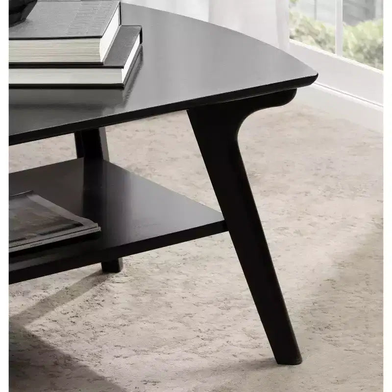 48x24" Two-Tier Wooden Coffee Table Black – Mid-Century Style, Lower Storage Shelf