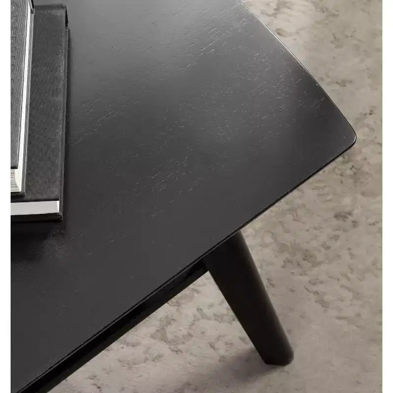 48x24" Two-Tier Wooden Coffee Table Black – Mid-Century Style, Lower Storage Shelf