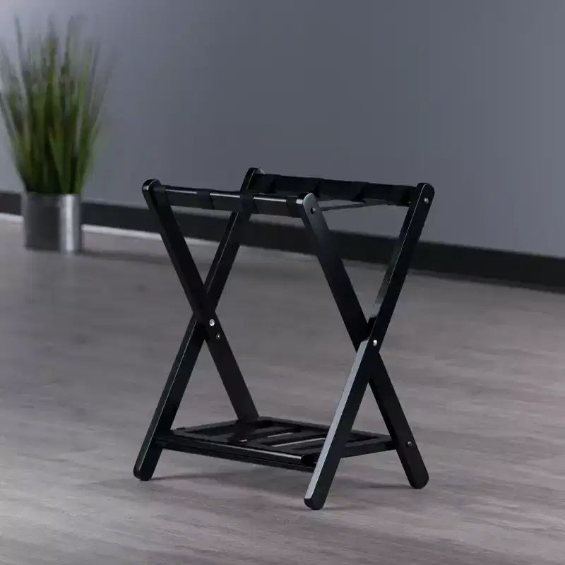 Wood Luggage Rack with Shelf – 24.8"H, Bedroom & Guest Room Suitcase Stand