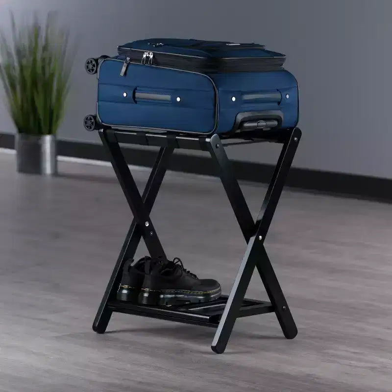 Wood Luggage Rack with Shelf – 24.8"H, Bedroom & Guest Room Suitcase Stand