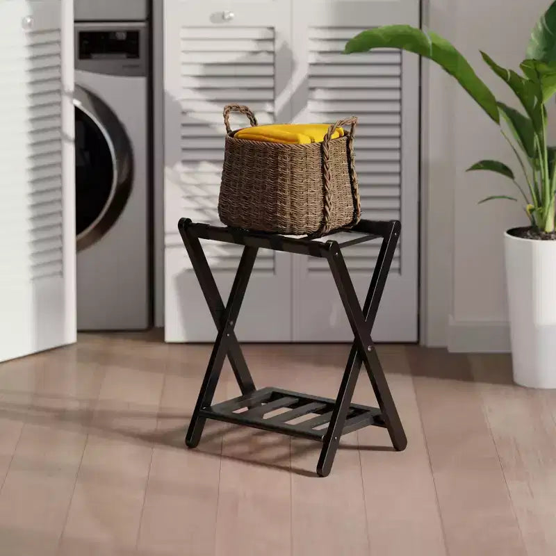 Wood Luggage Rack with Shelf – 24.8"H, Bedroom & Guest Room Suitcase Stand