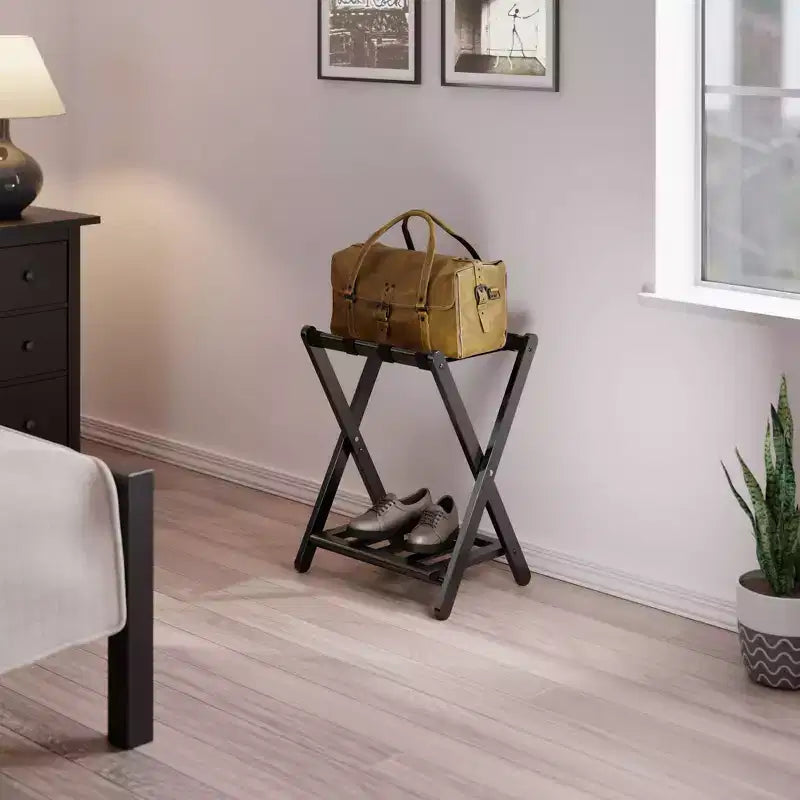 Wood Luggage Rack with Shelf – 24.8"H, Bedroom & Guest Room Suitcase Stand