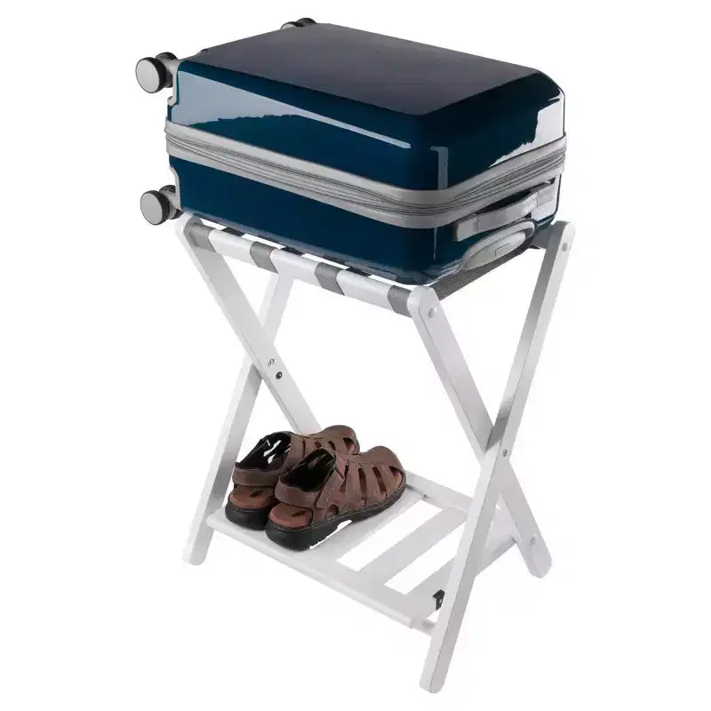 Wood Luggage Rack with Shelf – 24.8"H, Bedroom & Guest Room Suitcase Stand