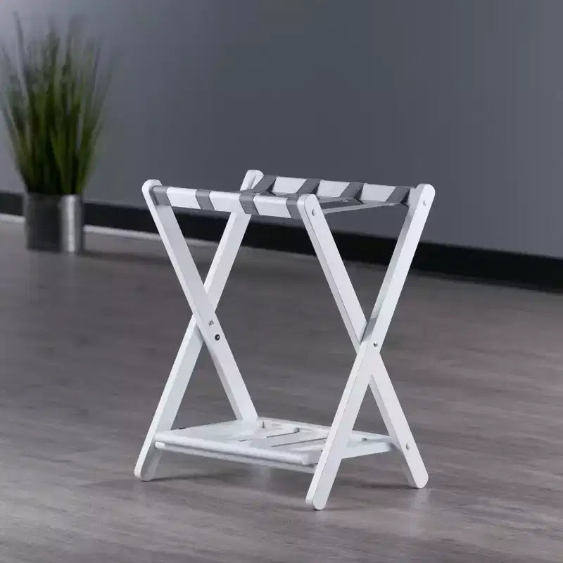 Wood Luggage Rack with Shelf – 24.8"H, Bedroom & Guest Room Suitcase Stand