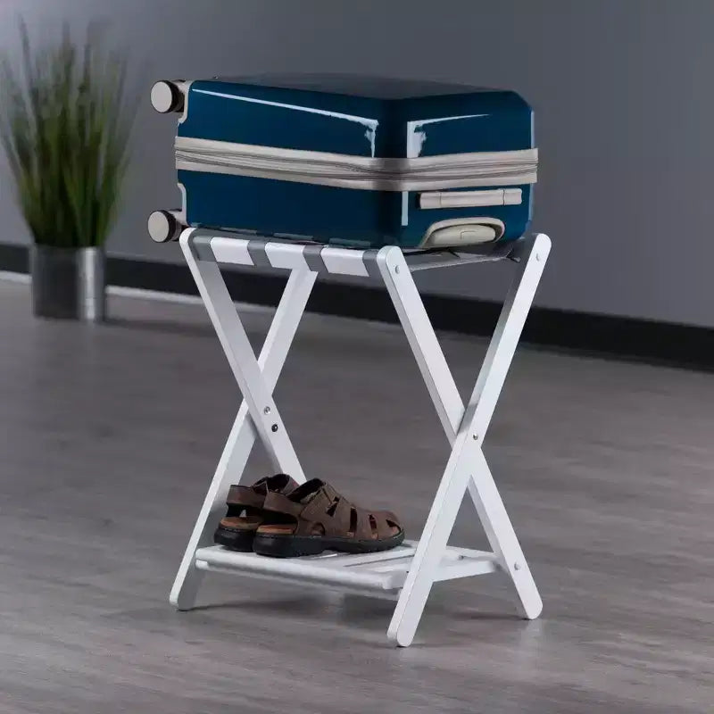 Wood Luggage Rack with Shelf – 24.8"H, Bedroom & Guest Room Suitcase Stand