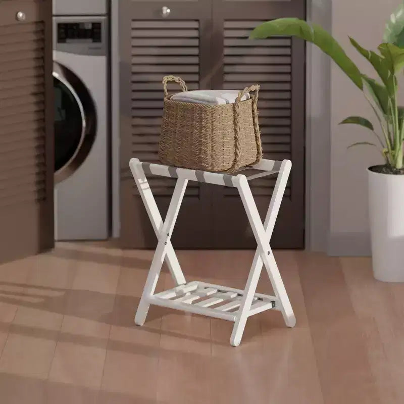Wood Luggage Rack with Shelf – 24.8"H, Bedroom & Guest Room Suitcase Stand
