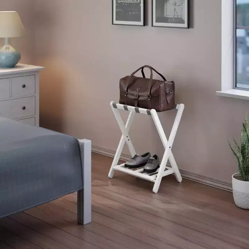 Wood Luggage Rack with Shelf – 24.8"H, Bedroom & Guest Room Suitcase Stand