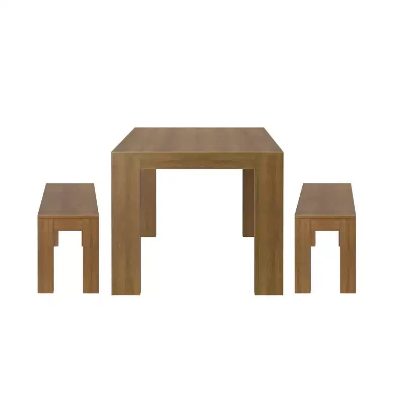 Solid Wood Modern Dining Table Set with 2 Benches – Seats 6, Wirebrush Finish