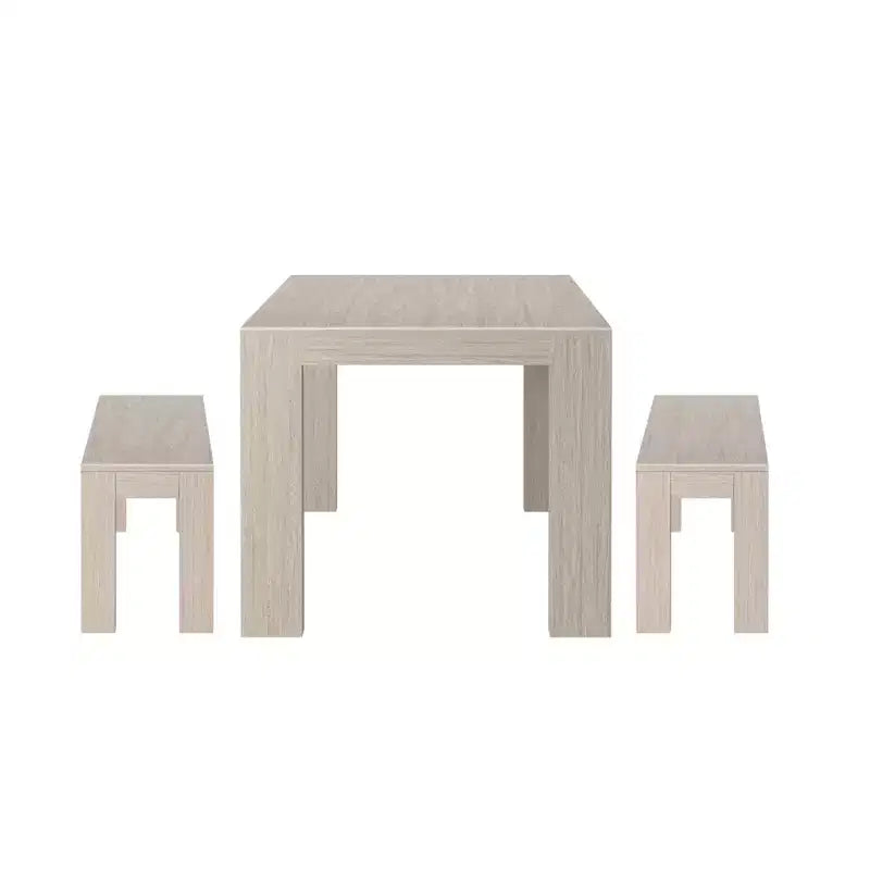 Solid Wood Modern Dining Table Set with 2 Benches – Seats 6, Wirebrush Finish
