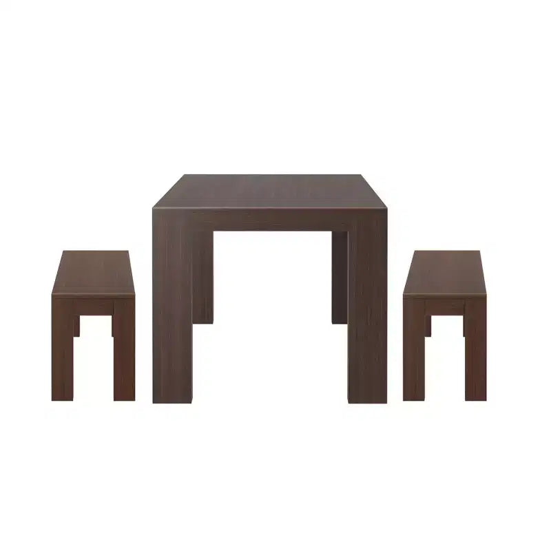 Solid Wood Modern Dining Table Set with 2 Benches – Seats 6, Wirebrush Finish