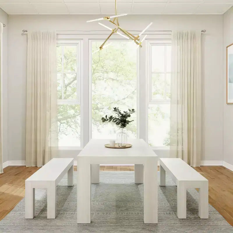 Solid Wood Modern Dining Table Set with 2 Benches – Seats 6, Wirebrush Finish