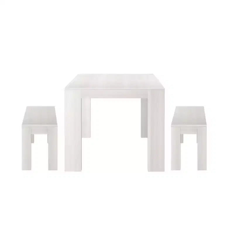 Solid Wood Modern Dining Table Set with 2 Benches – Seats 6, Wirebrush Finish