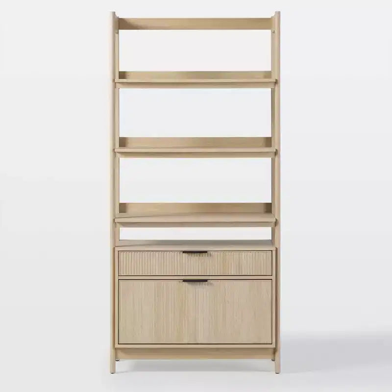 70" Fluted Bookshelf with 3 Shelves & 2 Drawers – MDF & Metal Frame