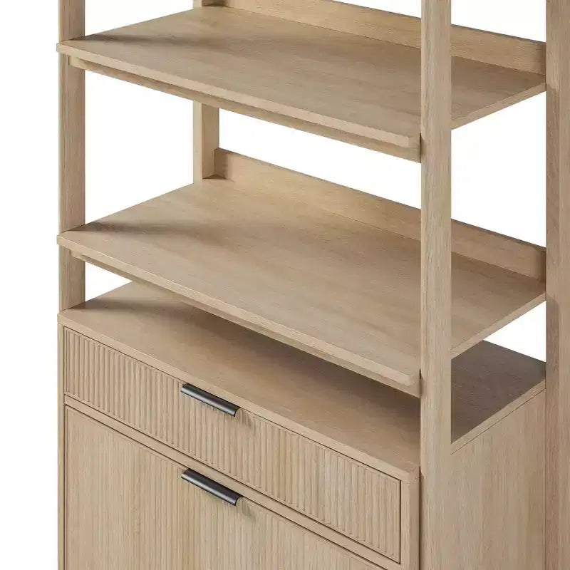 70" Fluted Bookshelf with 3 Shelves & 2 Drawers – MDF & Metal Frame