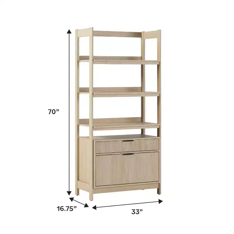 70" Fluted Bookshelf with 3 Shelves & 2 Drawers – MDF & Metal Frame