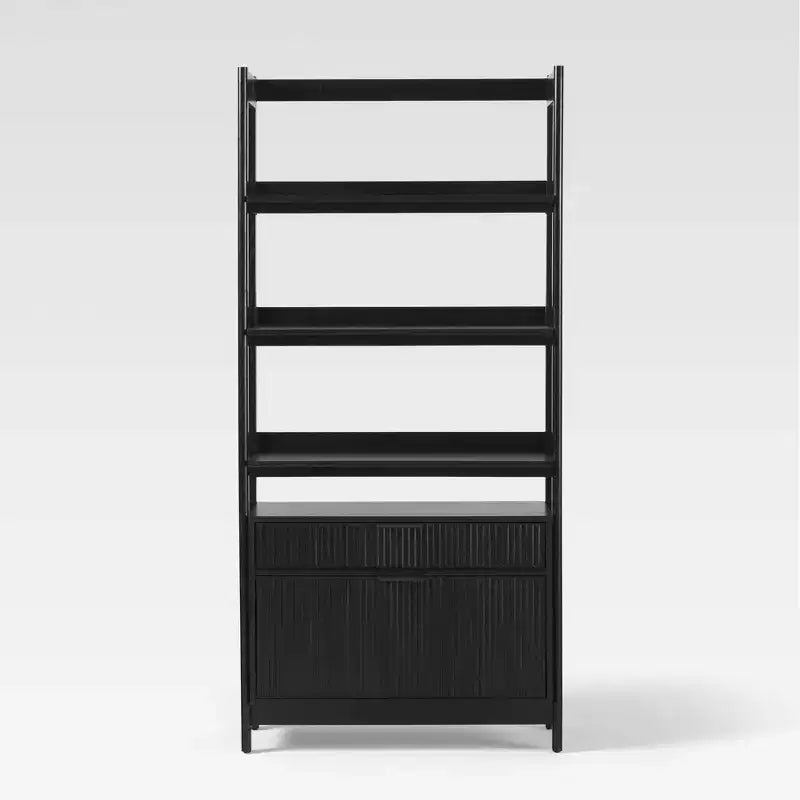 70" Fluted Bookshelf with 3 Shelves & 2 Drawers – MDF & Metal Frame
