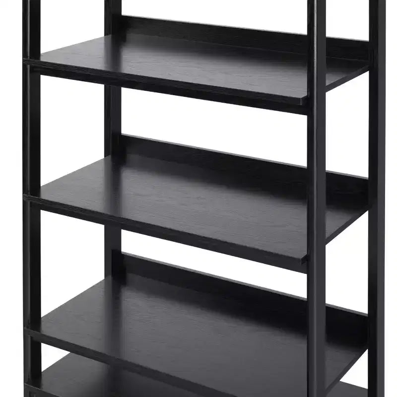 70" Fluted Bookshelf with 3 Shelves & 2 Drawers – MDF & Metal Frame