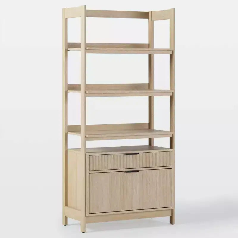 70" Fluted Bookshelf with 3 Shelves & 2 Drawers – MDF & Metal Frame