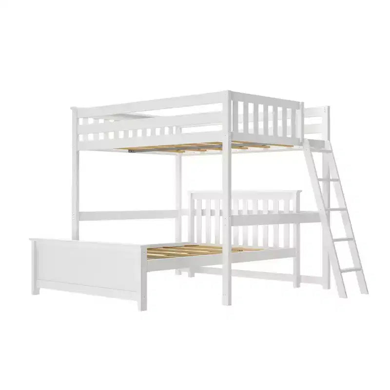 L-Shaped Full over Full Bunk Bed with Ladder on End